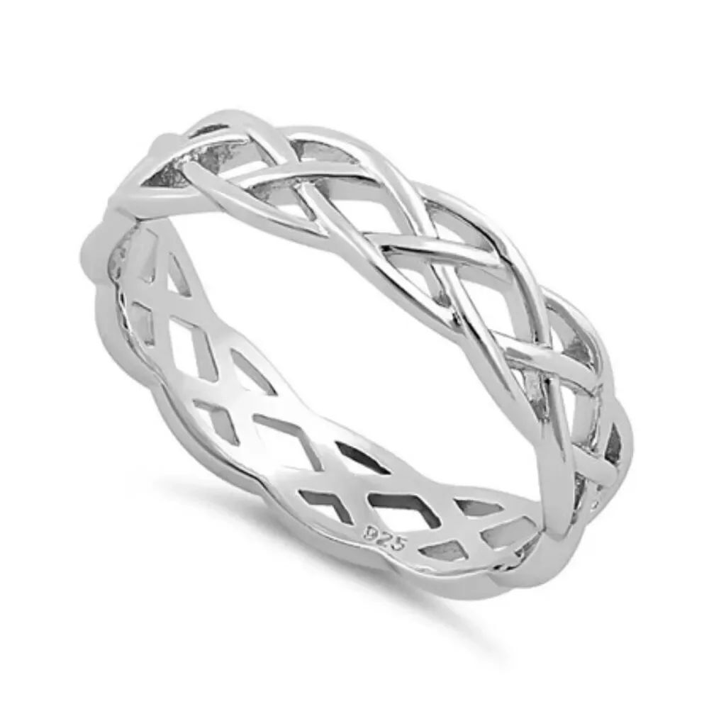 925 Sterling Silver Celtic Knot Eternity Band Ring Braided Woven Gift Size 8